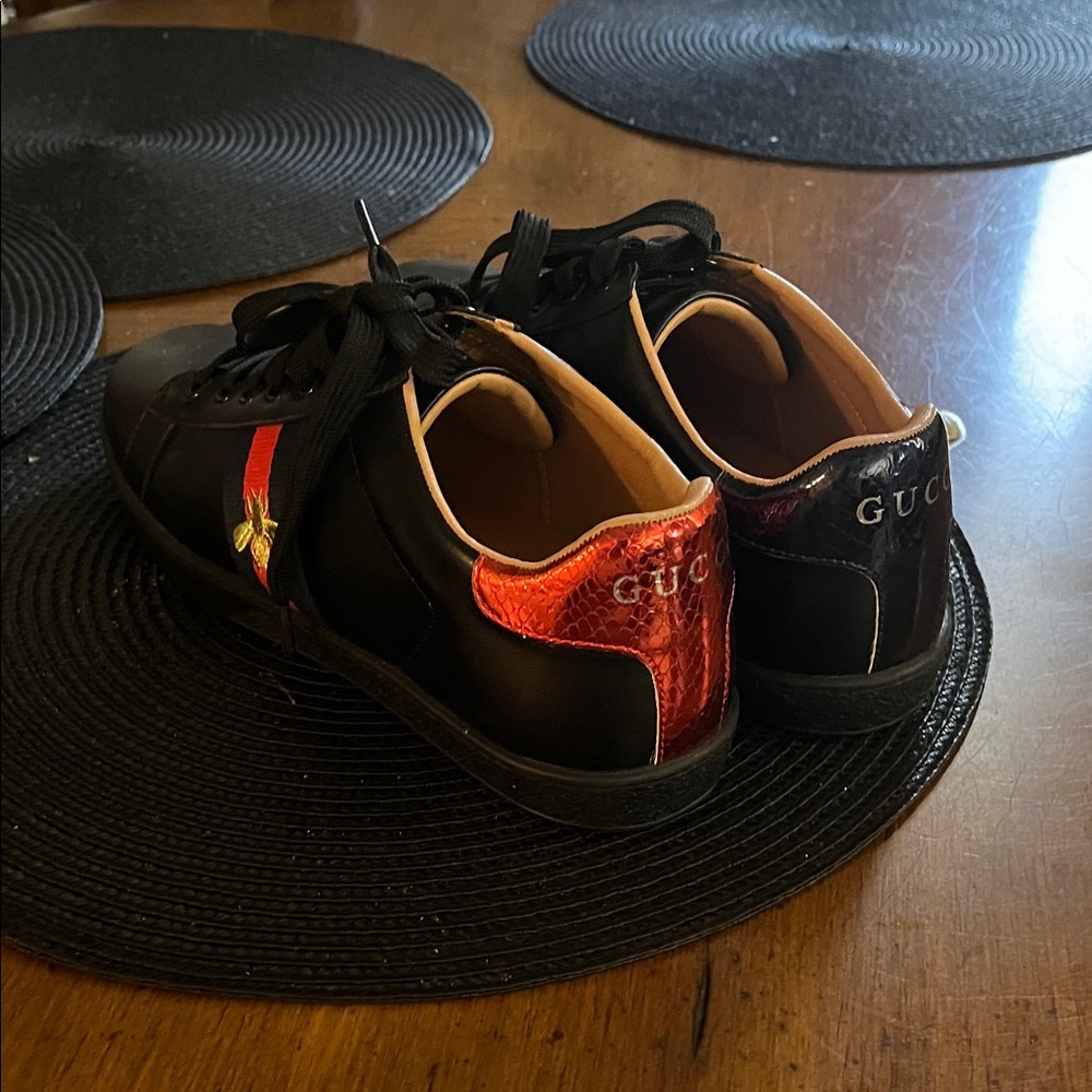 Gucci  men’s Black Sneakers with Red and Gold Details - Picture 7 of 8